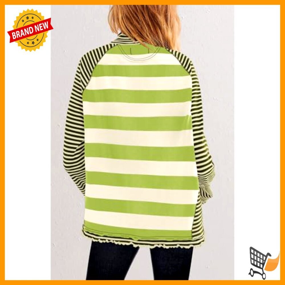 Long Sleeve Striped Turtleneck Tunic Top Loose Fit Polyester Blend - Picture 4 of 7